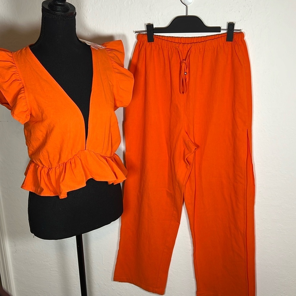 Cute FancyInn top and pants gauze vacation set new NWT medium M orange